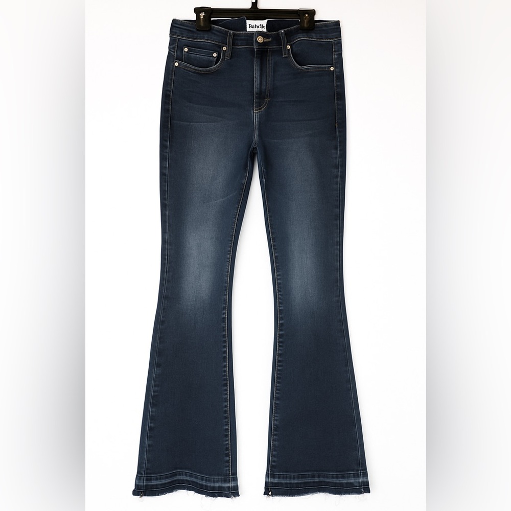 Umgee Flare Jeans Size 30 | Dark Wash Distressed Hem Stretch Denim
